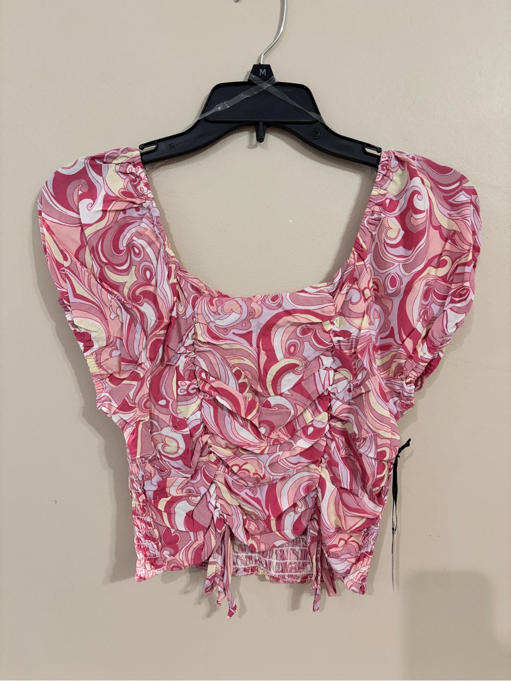 Summer Pink Swirl Ruffle Crop Top